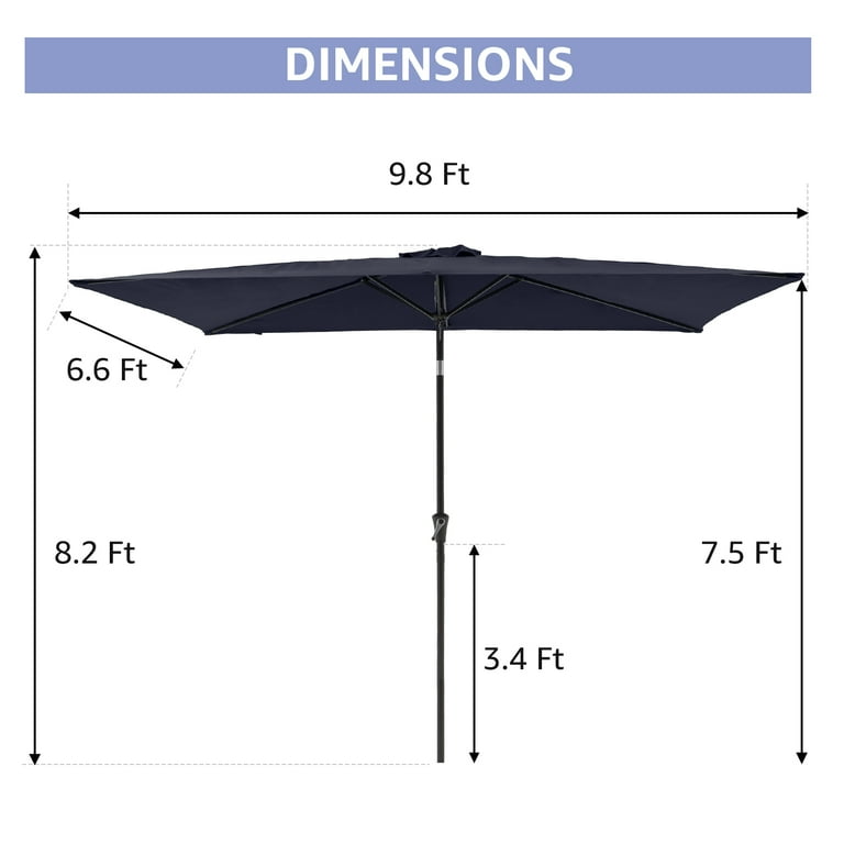 belham living 6.2 x 9.6 ft rectangular patio umbrella Rectangular Patio Umbrella, 6.6 x 9.8ft Poolside, Tilting Crank for  Backyard, UV Protection, Dark Blue