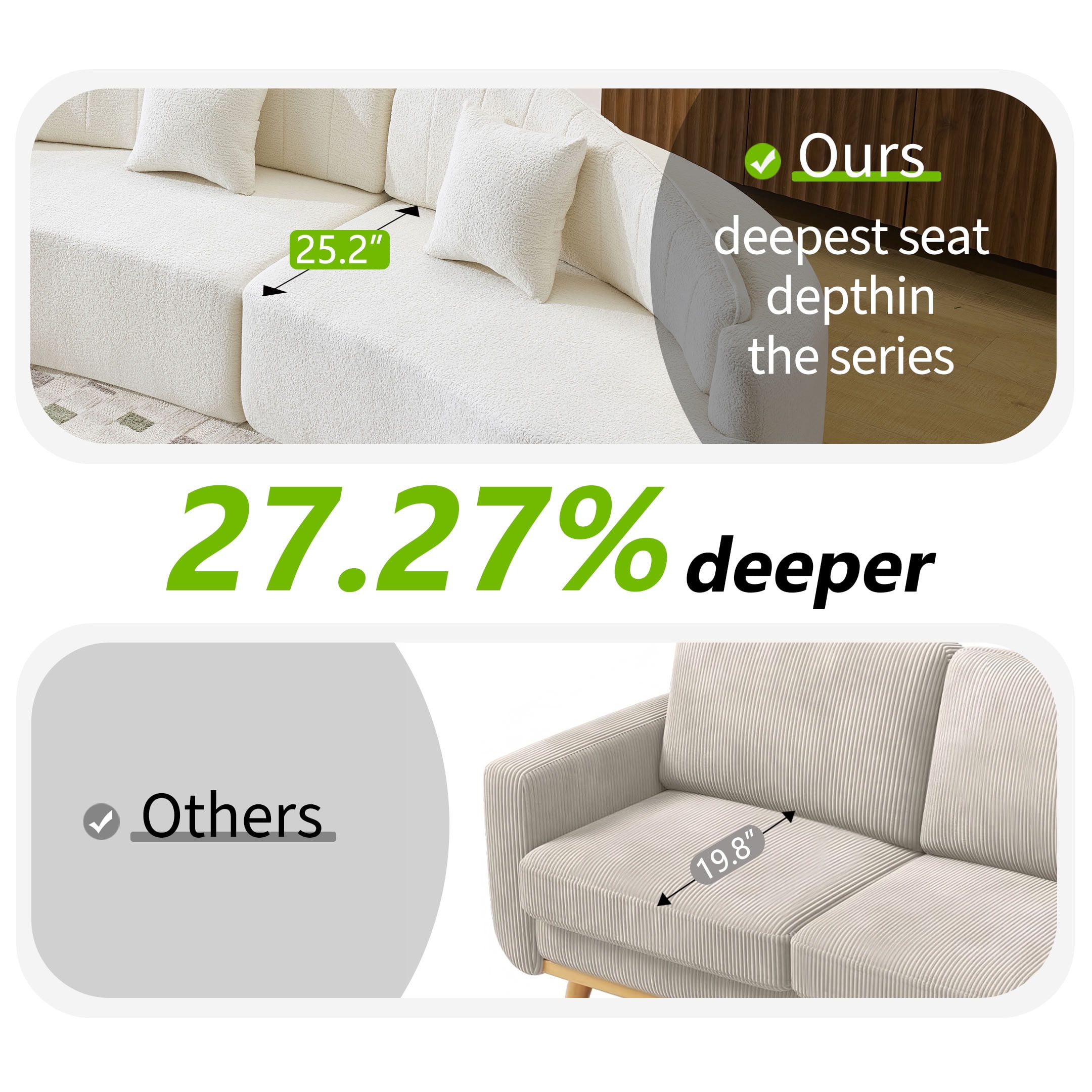MAYEERTY 4-Seat Curved Modular Sectional Sofa, Chenille Compressed Couch with Removable Backrest, No Assembly for Living Room Apartment Small Spaces