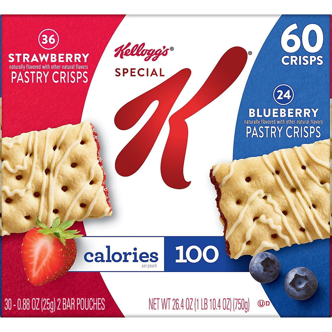 Kellogg's Special K Pastry Crisps, Breakfast Bars, 100 Calorie Snacks, Variety Pack, 60 Crisps Box,