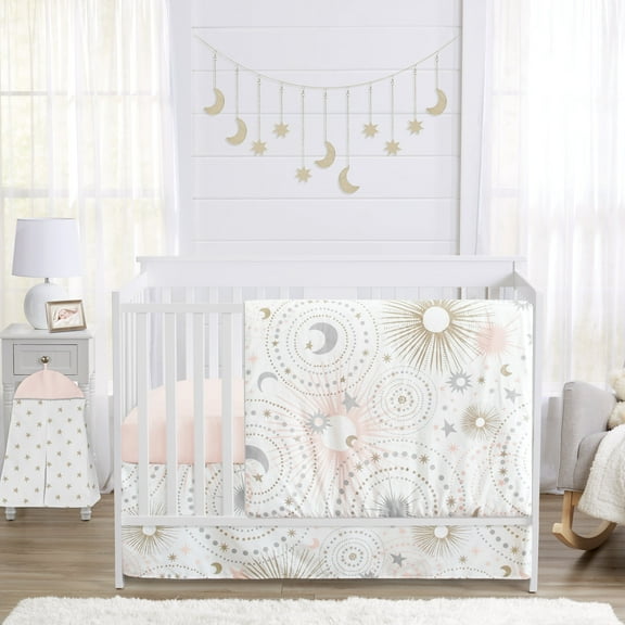 Sweet Jojo Designs Celestial Pink Gold White 4 Piece Crib Bedding Set