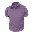 thumbnail image 4 of DPTALR Men's Slim Fit Solid Button Shirt Turndown Collar Short Sleeve with Pocket Business Casual,Purple,Big and Tall Man XXL, 4 of 7