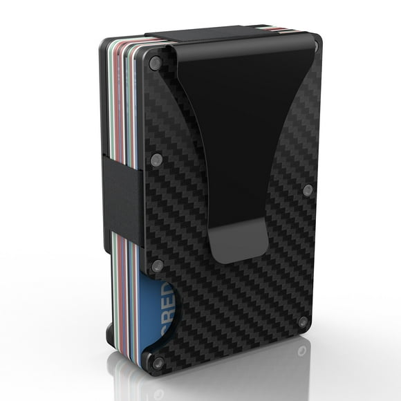 AISEELY Sleek Carbon Fiber RFID Blocking Wallet with Pop-Up Card Feature - Compact Metal Card Holder for Men, Black
