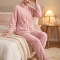thumbnail image 3 of StSilkitty Womens Fleece Pajama 2 Piece Sets Winter Long Sleeve Full Zip Stand Collar Coat and Pants Loungewear Set with Pockets, 3 of 5