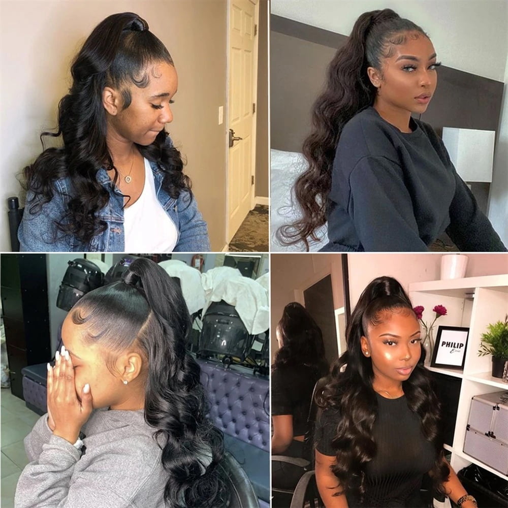 8-28 Inch Body Wave Ponytail Hairpiece Human Hair Claw Clip Ponytail Natural Black Brazilian Remy Hair Clip In Wave Curly Hair Extensions for Women