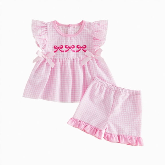 Xyant Toddler Baby Girl Clothes Knit Floral Fly Sleeve Tops Shorts Cute Summer Spring Outfits Infant Baby Girl Clothing Set (Pink,18-24 Months)