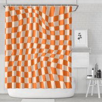 Orange and White Wavy Checkerboard Pattern Shower Curtain 72"x84" ,Bathroom Decorative Shower Curtains Set with 12 Hooks,Modern Waterproof Washable Shower Curtain