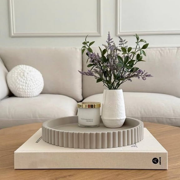 Noothes Decorative Tray for Coffee Table Round Concrete Tray Home Decor Tray Round Coffee Table Tray White Tray Decor
