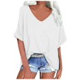 thumbnail image 2 of HOWPAY Womens T Shirts Summer Short Sleeve Crew Neck Solid Color T Shirts Baggy Loose Fit Work Blouse Soft Oversized Casual Y2K Clothes White L, 2 of 5
