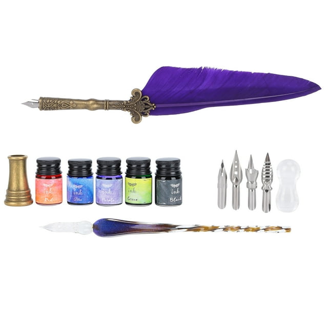 Ensemble de Stylos-Plumes avec Plume Remplaçable, Encre en Verre, Coffret Cadeau d'Écriture pour Calligraphie