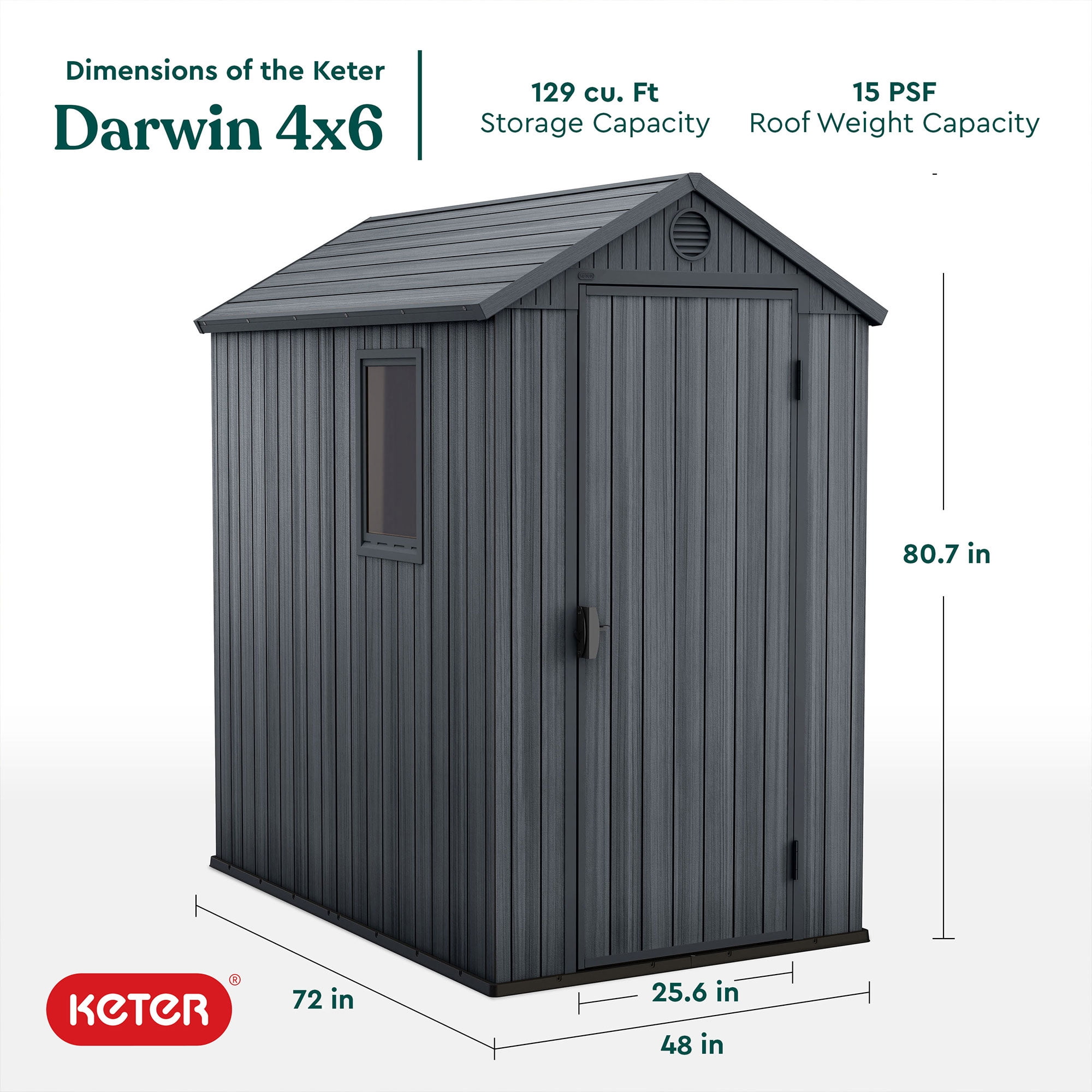Keter Darwin 4 x 6 Foot Outdoor Storage Shed for Garden