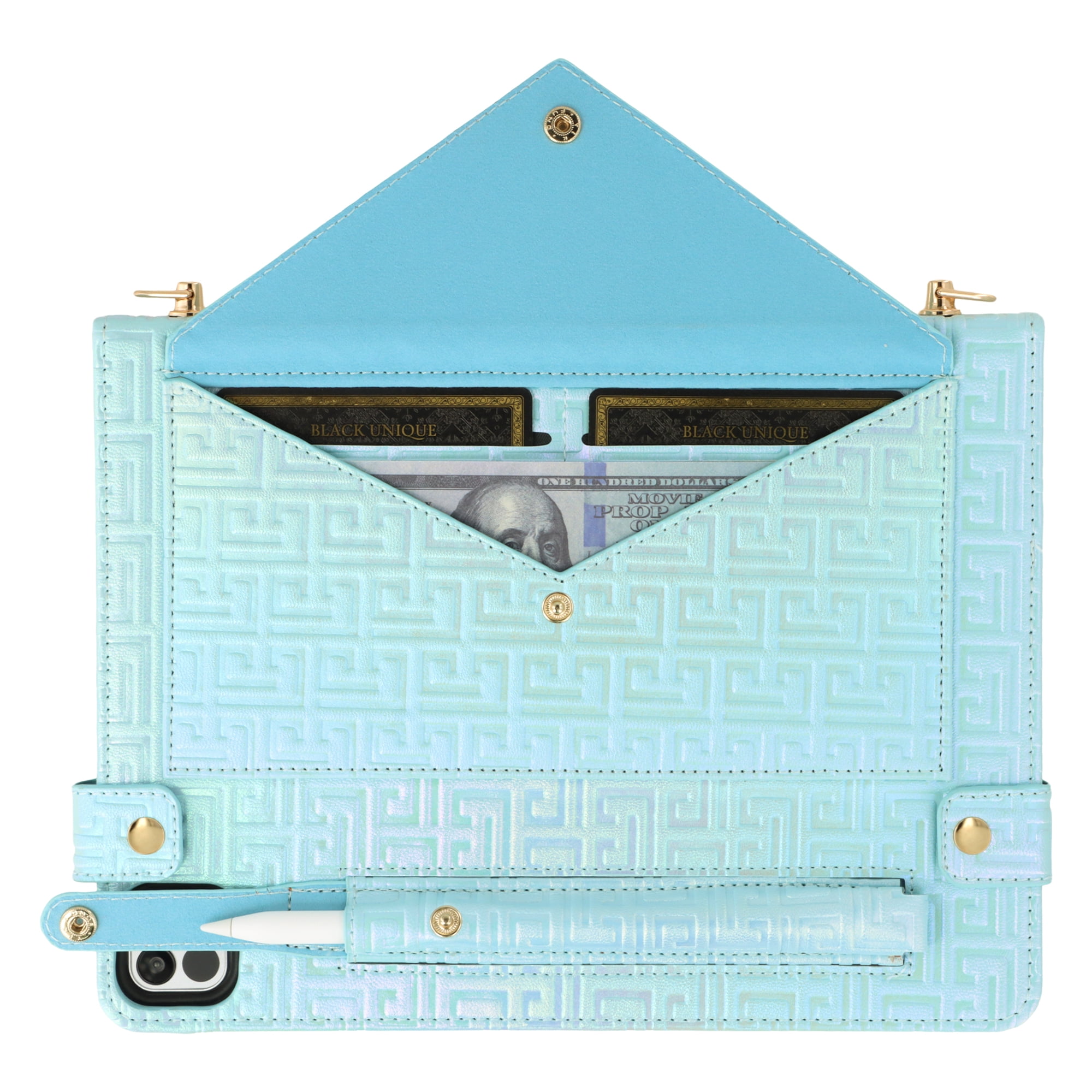 Dteck for iPad 10th Generation Case, Portfolio Case Shoulder Bag for 10.9-inch iPad 10th Gen, PU Leather Business iPad Case with Pencil Holder Envelope Pocket Hand Strap Holder,Blue