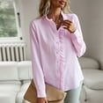 thumbnail image 4 of IROINNID Shirts for Women Long Sleeve Discount Fall Solid Casual Versatile Turndown Lapel Blouse Tops,Pink, 4 of 8