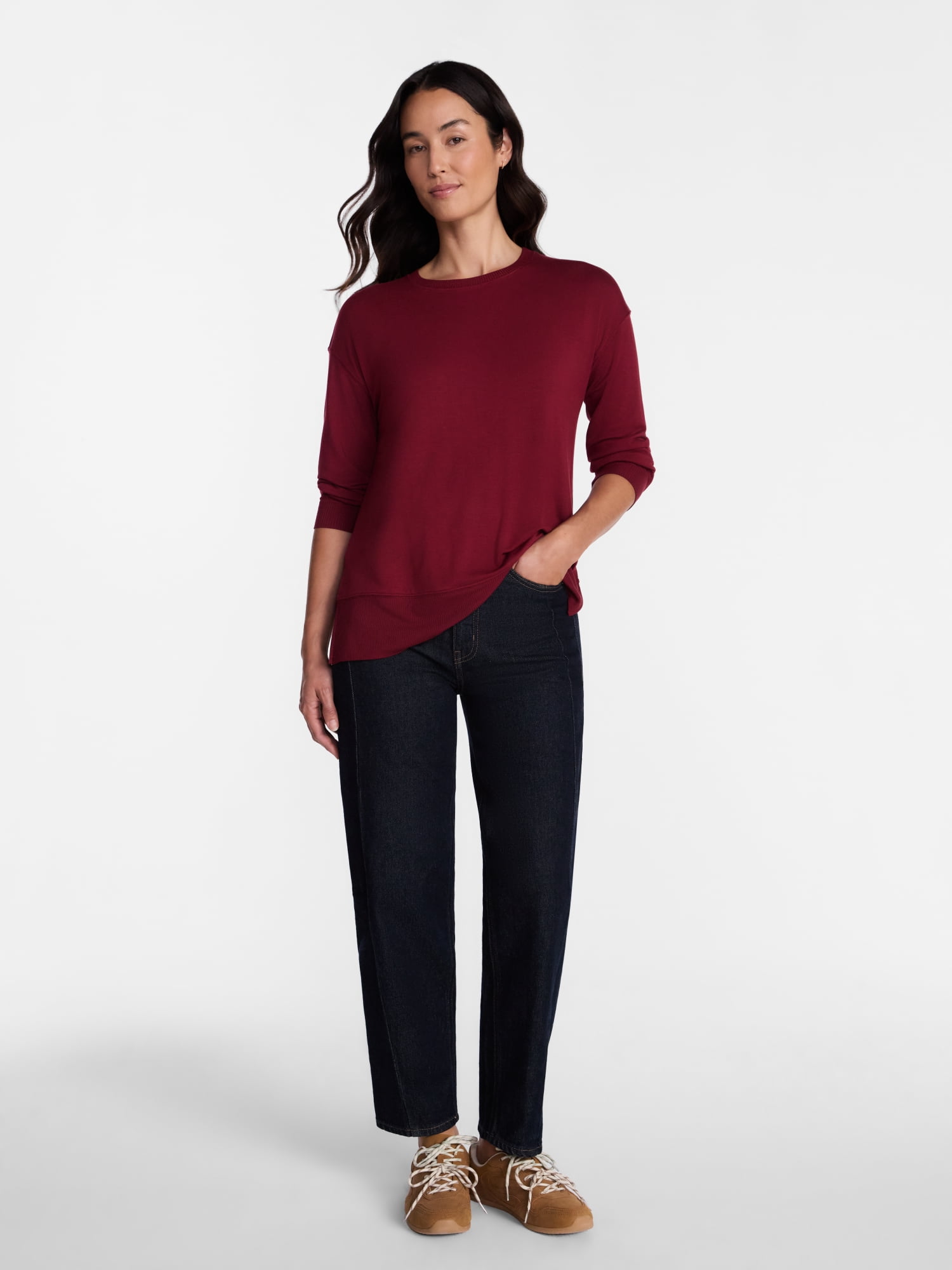 Time and Tru Women's and Women's Plus French Terry Tunic Sweatshirt, Sizes XS-XXXL