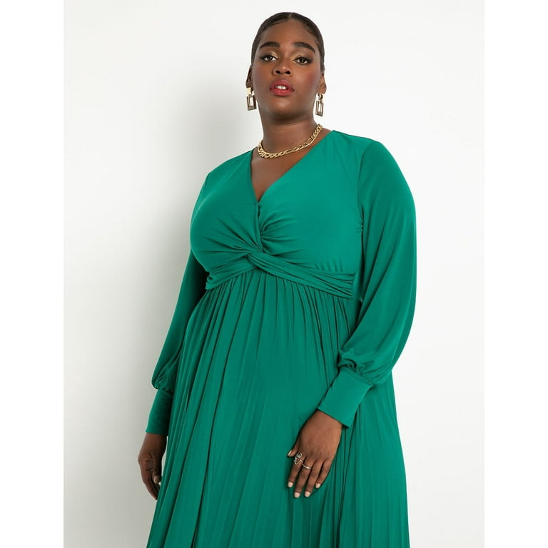 Plus size green pleated skirt discount