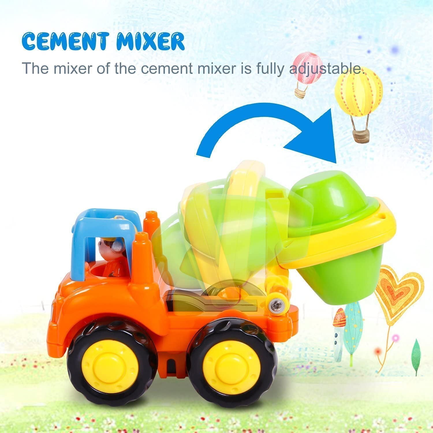 Inertia Toy Early Educational Toddler Baby Toy Friction Powered Cars Push and Go Cars Tractor Bulldozer Dumper Cement Mixer Engineering Vehicles Toys for Children Boys Girls Kids Gift 4PCS