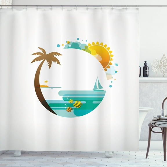 Ambesonne Beach Shower Curtain, Tropic Paradise Summer, 69"Wx75"L, Turquoise Marigold Brown