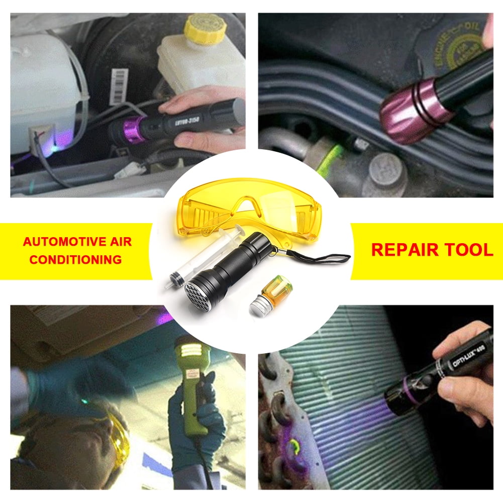 Details about   Car A/C System Leak Test Detector UV Flashlight Protective Glasses Dye Tool Set 
