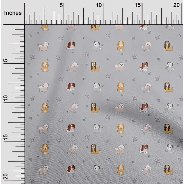 oneOone Tissu Polyester Lycra Imprimé Herbe & Chiots Chien BTY 56 Pouces de Large
