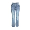 thumbnail image 5 of cocolona Womens Summer Casual Hole Flare Jeans Button Zipper Waist Stretch Wide Leg Denim Pants with Pockets, 5 of 5
