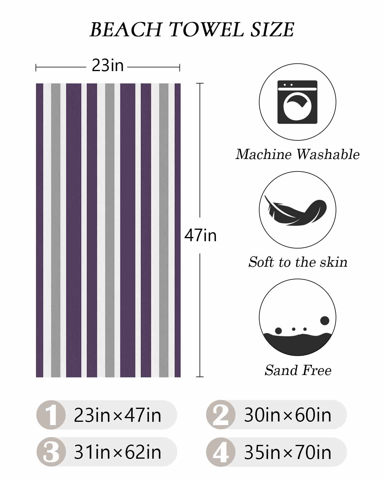 Purple Grey Striped Beach Towels Oversized Super Absorbent, Modern White Abstract Art Aesthetics Lightweight Bath Towel Quick Dry Sets For Bathroom/Pool/Rv Camping/Beach Play/Gym Room/Picnic 30"x60"