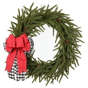 Holiday Time Christmas Season 24-Inch Evergreen Wreath with Red Ribbon, Green