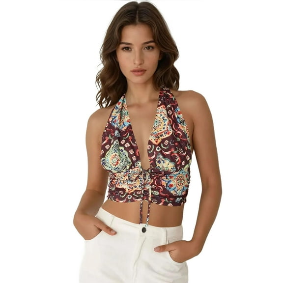 Ethnic Print Cropped Tank Top