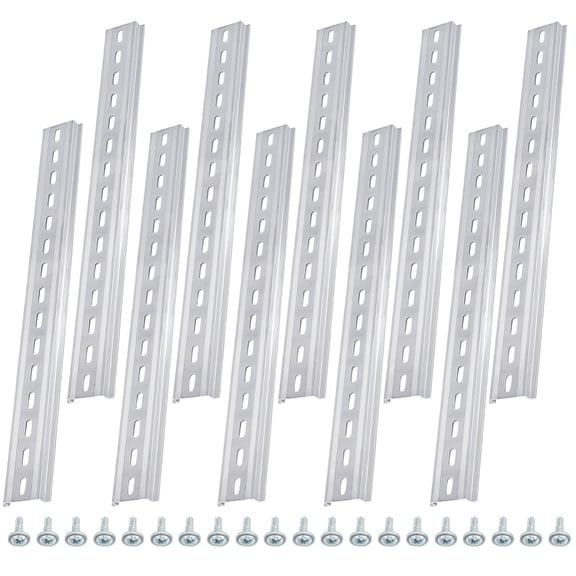 10 Pieces 12" Aluminum DIN Rails 35mm Wide 7mm High Top Hat Slotted DIN Rail Extra Premium Screws Included for Automation Equipment Electric Box Hardware Components Mounting DIY