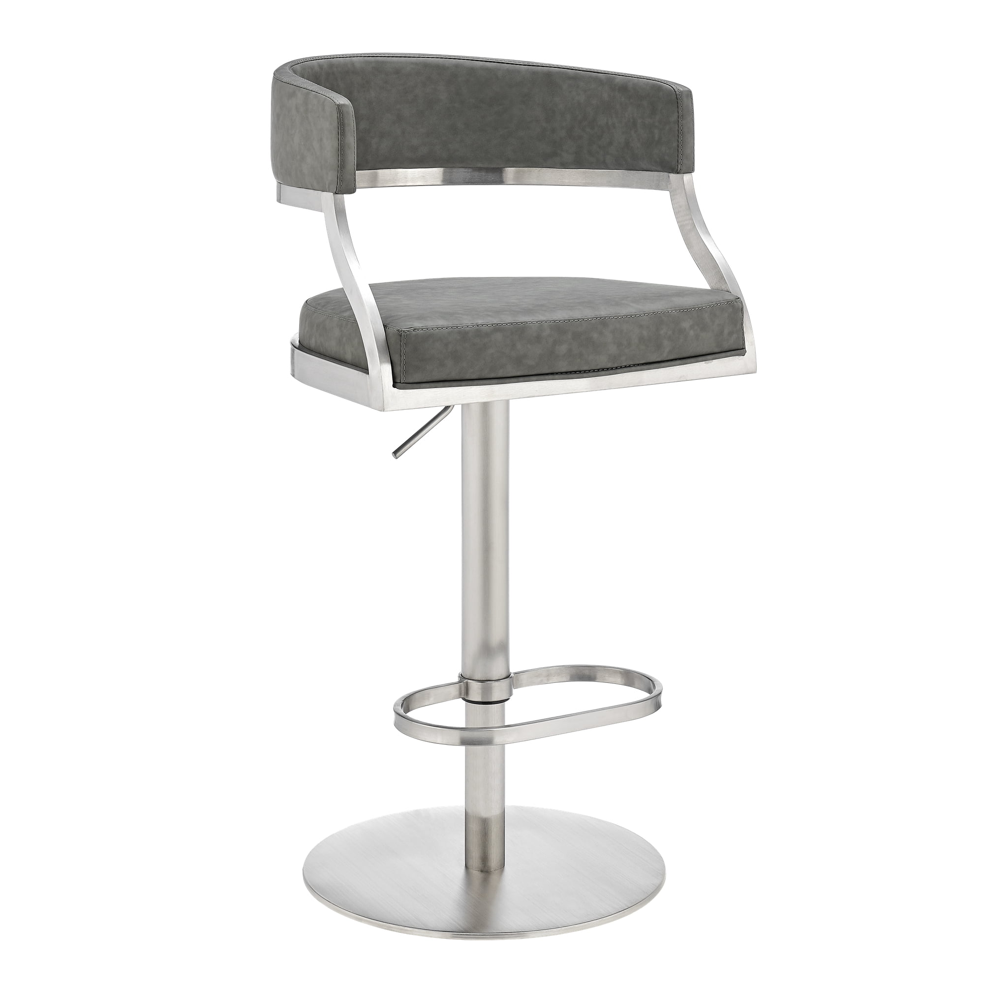 Callie Modern Retro Swivel Metal Adjustable Height Barstool With Faux Leather Seat