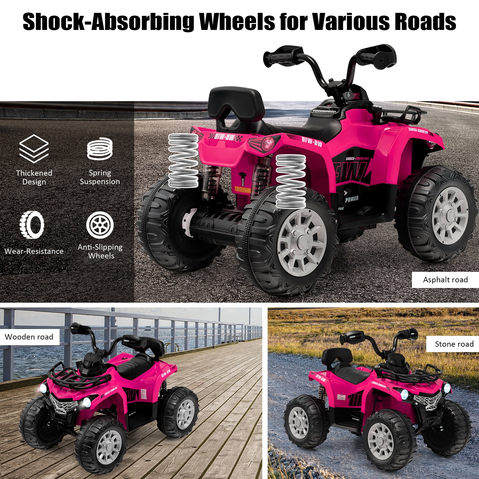 Infans 12V Kids Ride On ATV Electric 4-Wheeler Quad 2 Speeds w/ Mp3 & Headlights Pink
