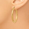 thumbnail image 3 of Real 14kt Yellow Gold Satin and Diamond-cut 3mm Round Hoop Earrings; for Adults and Teens; for Women and Men, 3 of 4