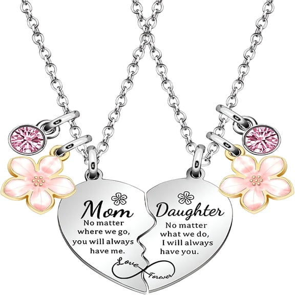 DESIGNICE 2Pcs Mother Daughter Heart Matching Pendant Necklace Set Gifts for Mom Birthday Christmas Presents from Daughter