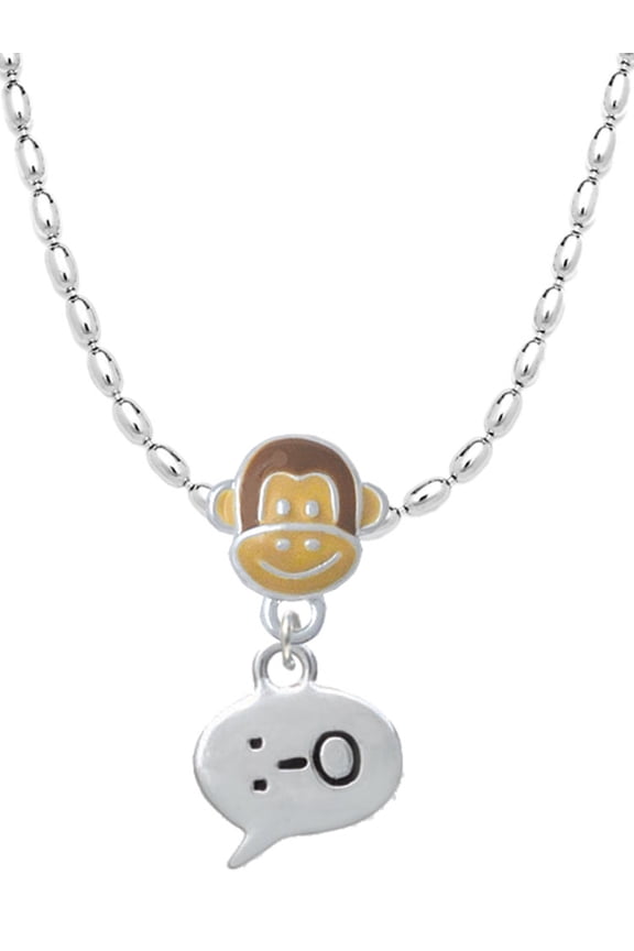 Silvertone Emoticon :-O - Surprise - Mia Monkey Charm Necklace