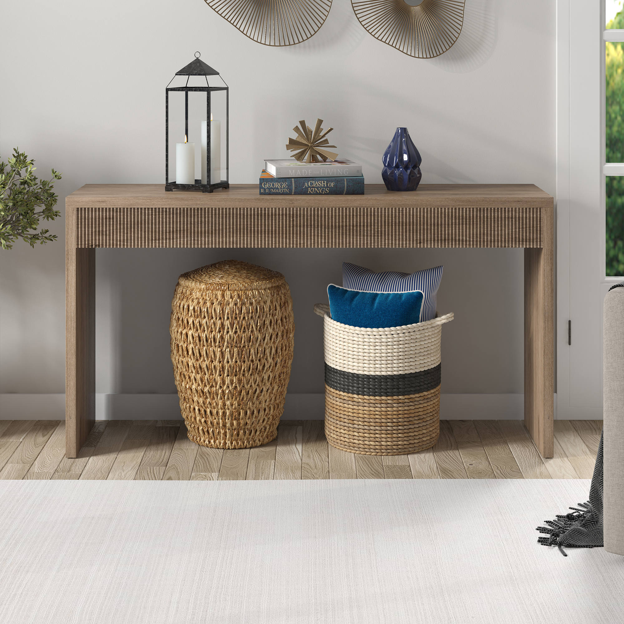 Lawrence 55" Wide Rectangular Console Table in Antiqued Gray Oak