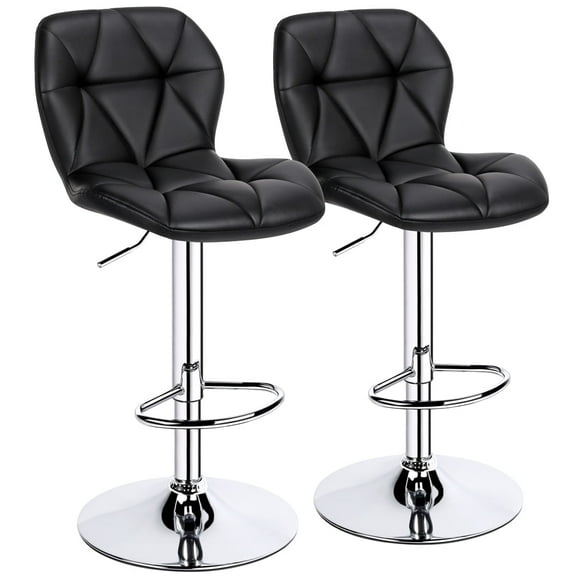 Topeakmart 2pcs Adjustable Modern PU Leather Swivel Bar Stools with Backrest, Black