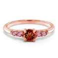 thumbnail image 2 of Gem Stone King 18K Rose Gold Plated Silver Red Garnet and Pink Lab Grown Diamond Engagement Ring for Women (1.15 Cttw, Round 5MM, Gemstone January Birthstone, Size 7), 2 of 5