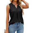 thumbnail image 4 of Hanerdun Women V-Neck Hollow Tank Top Female Solid Sleeveless Shirt Black L, 4 of 5
