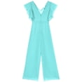 thumbnail image 3 of Miutii Kids Girls Ruffled Short Sleeve Party Bodysuit Rompers V Neck Chiffon High Waist Wide Leg Turquoise 8, 3 of 9