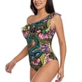thumbnail image 3 of Yiaed Snake And Flower Print Women One Piece Swimsuits Tummy Control One Shoulder Bathing Suits Pattern Ruffle Swimwear-Medium, 3 of 8