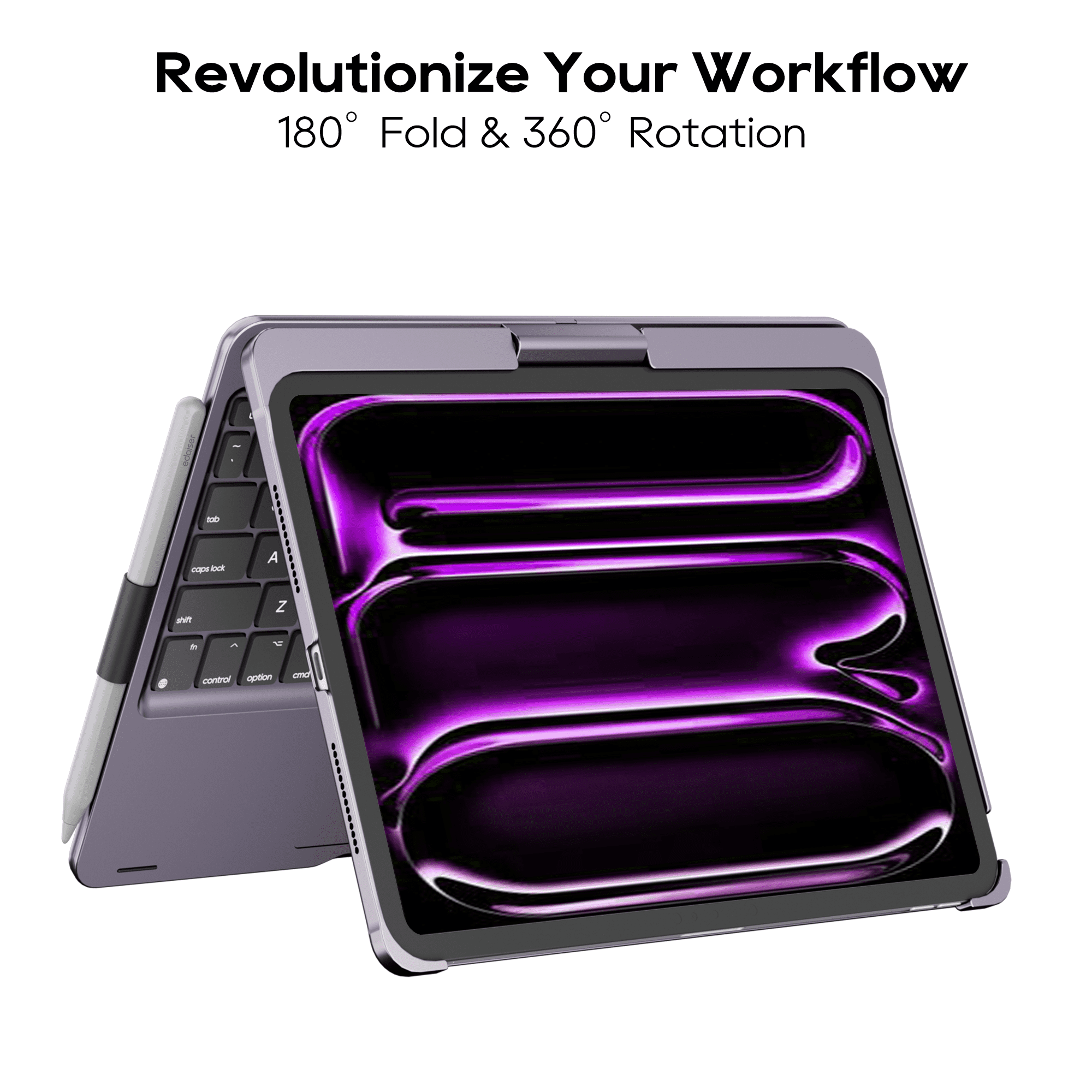edaiser Swivel Keyboard Case for Apple iPad Pro 11 inch M5 2025, M4 2024 A3357 A3358 A3359 A2836 A2837 A3006; Wireless 360 Rotatable Cover with Pencil Holder, Multi-Touch Trackpad, Metallic Purple
