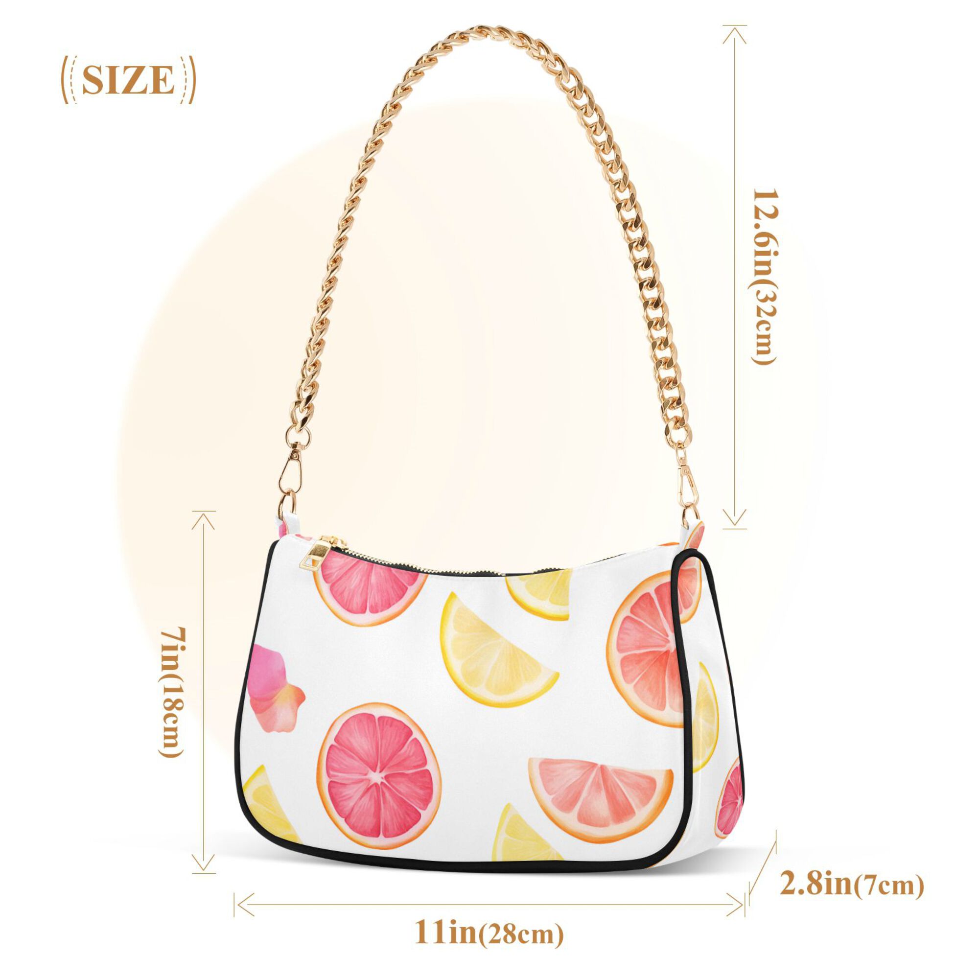 FORMRS Womens Shoulder Bag with Chain Strap Clutch Purse Cute Tote Handbag, White Grapefruit Slices