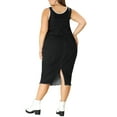 thumbnail image 3 of Agnes Orinda Women's Plus Size Easter Adjustable Strap Back Slit Overall Bodycon Jean Denim Midi Dresses 2X Black, 3 of 8