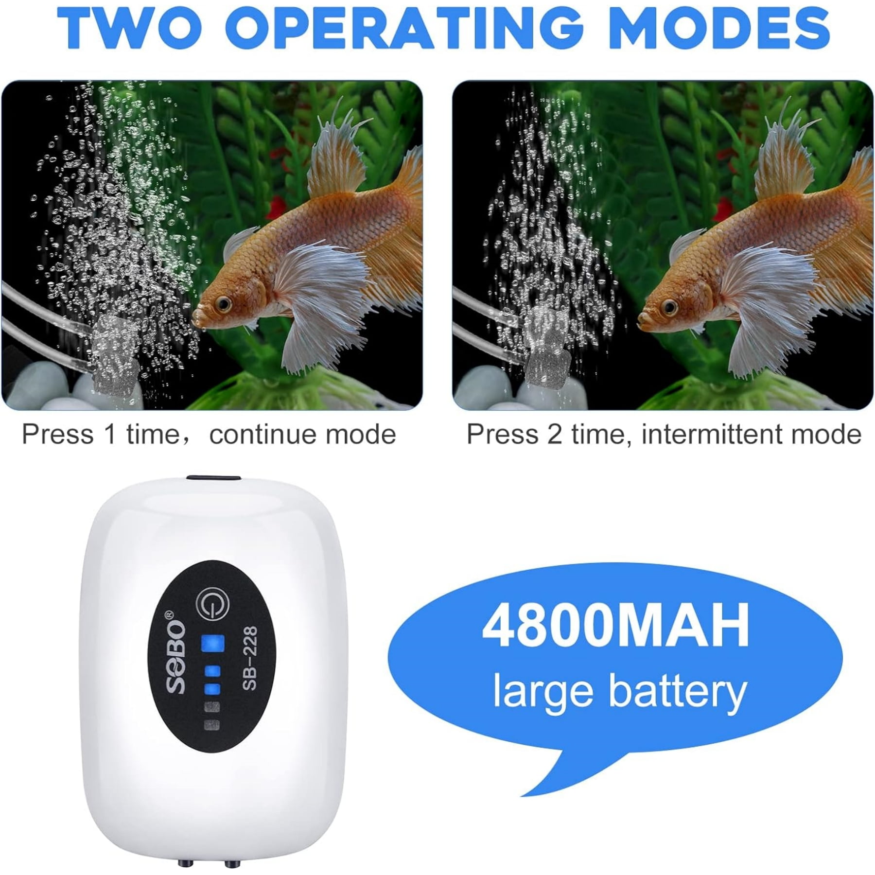 SOBO Aquarium Fish Tank Oxygen Air Pump Compressor Charging Silent USB with Battery Portable Fishing Oxygenator 6000mA Outdoor