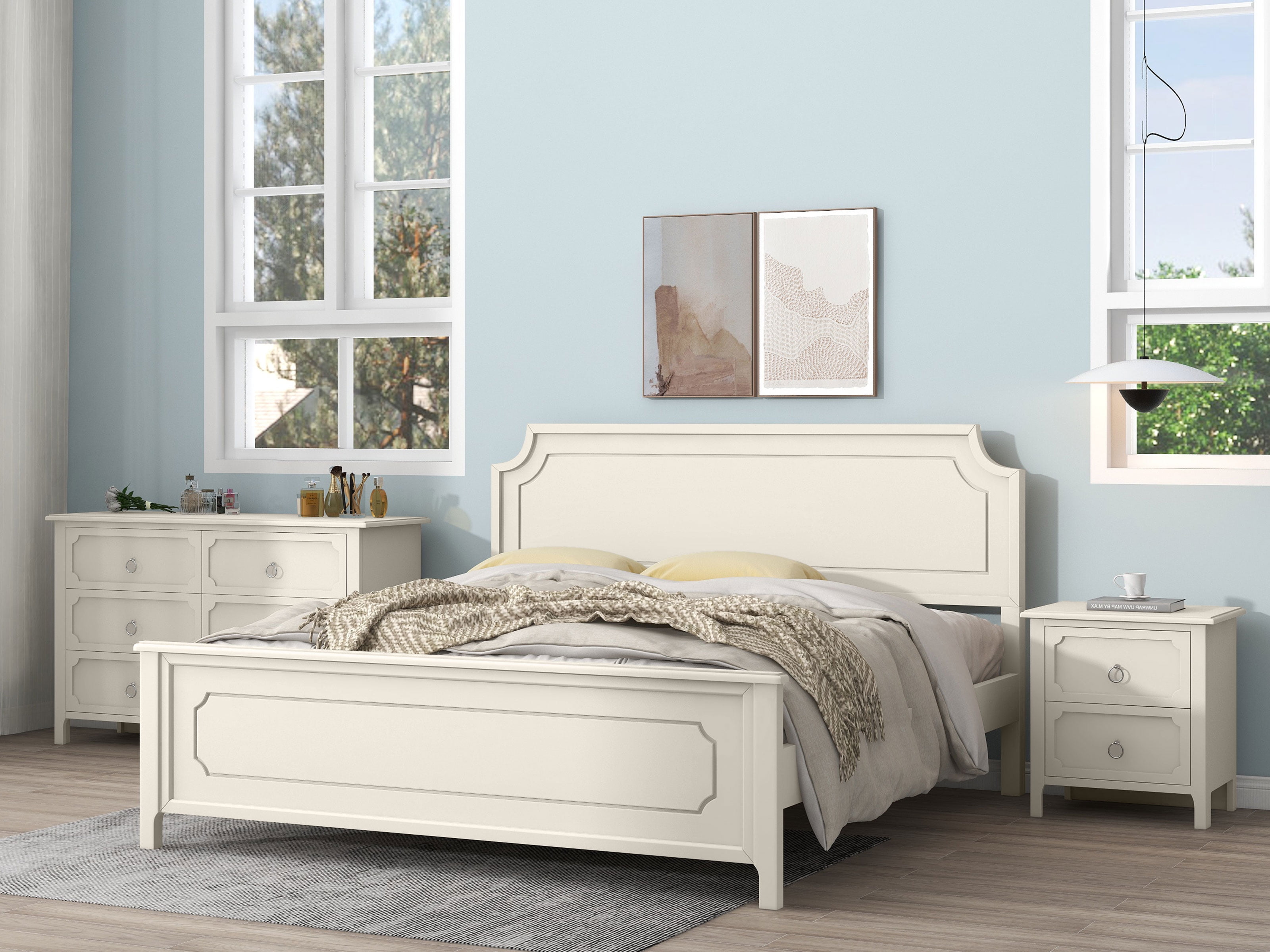 3 Pieces Bedroom Sets,Sets Include Wood King Size Platform Bed with