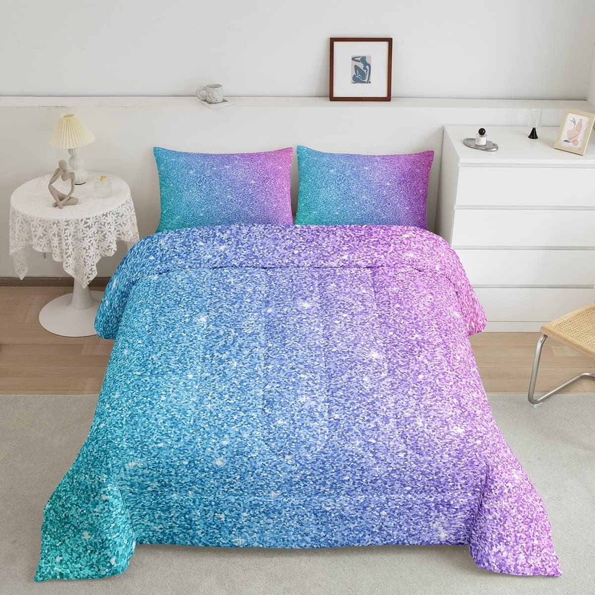 Colorful Glitter Bedding King Girly Turquoise Teal Blue Pink Pastel ...