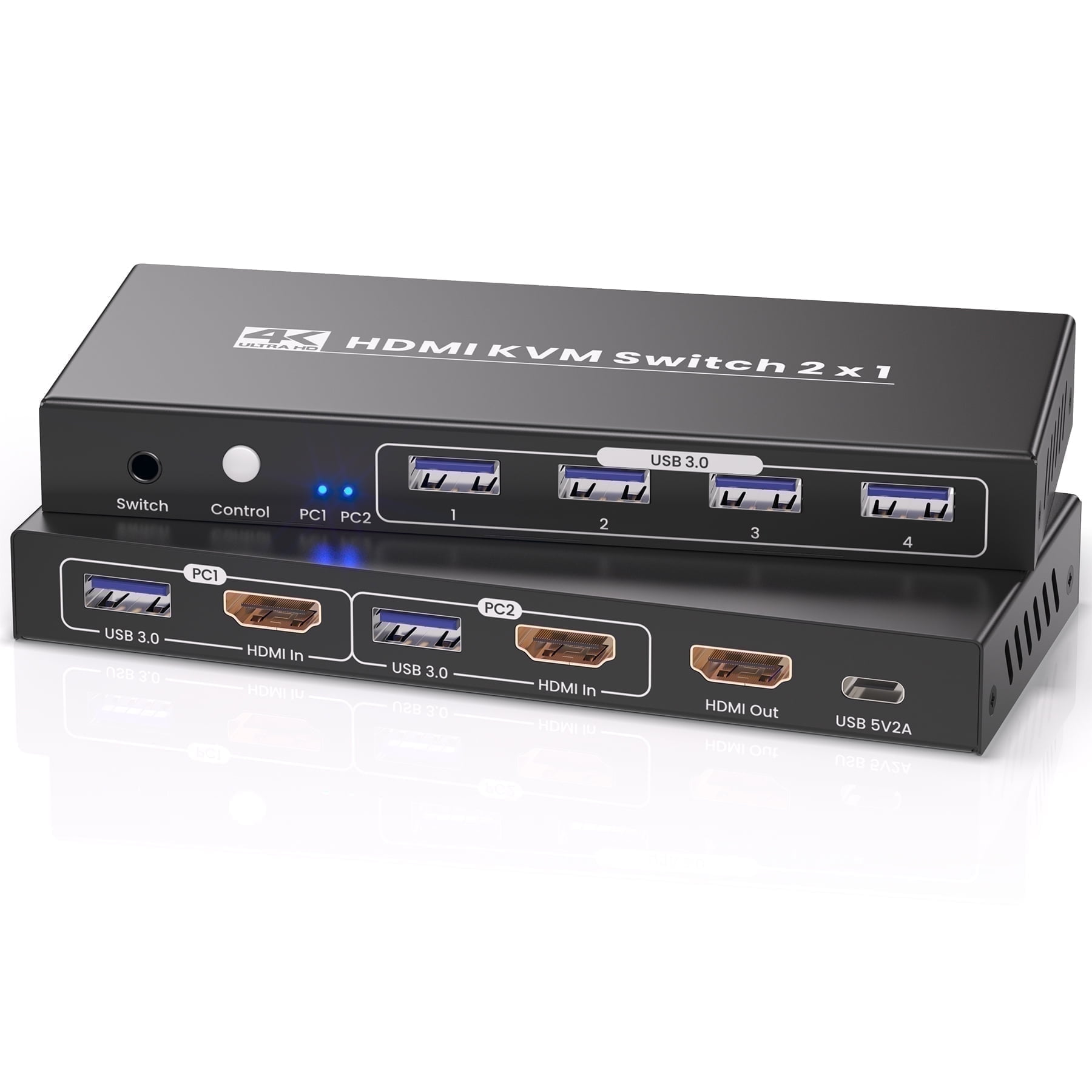 Usb 3.0 Switch KVM Selector For 2 Computers Share 4 Devices Mouse, Keyboard, Scanner, Printer; For Mac/Windows/Linux; 2-pack Cable Included - View #7