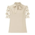 thumbnail image 4 of STETMN Women's Bow Tie Neck Tops Lace Short Sleeve Shirt Elegant Office Blouse Work Tops Dressy, 4 of 6