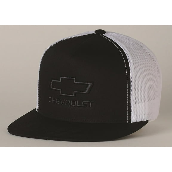 Chevy Bowtie Black and White Flat Bill Mesh Hat - Adult