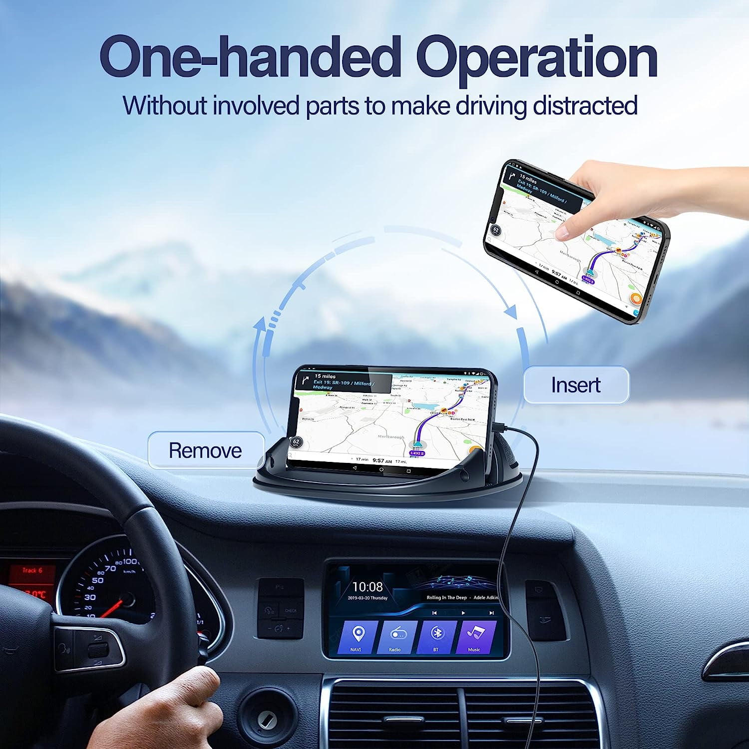 Car Phone Holder, Mount Silicone Pad Mat for Various Dashboards, Slip Free Desk Stand Compatible with iPhone, Samsung, Android Smartphones, GPS Devices and More, Black