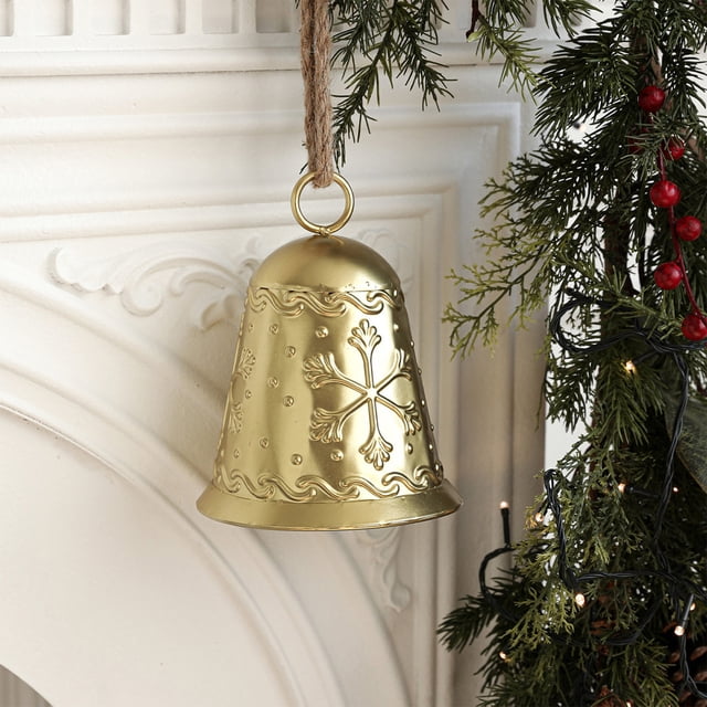Adorno Navideño de Campanas de Hierro, Color Rojo y Dorado, para Colgar En El Árbol de Navidad, 19 Cm, Decoración Navideña | Campana Rústica de Metal para Puerta de Árbol | Decoración Navideña Durade