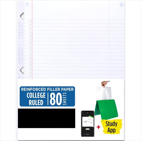 Loose Leaf Paper   Study App, College Ruled Filler Notebook Paper, Reinforced, Fights Ink Bleed, 8-1/2" x 11"